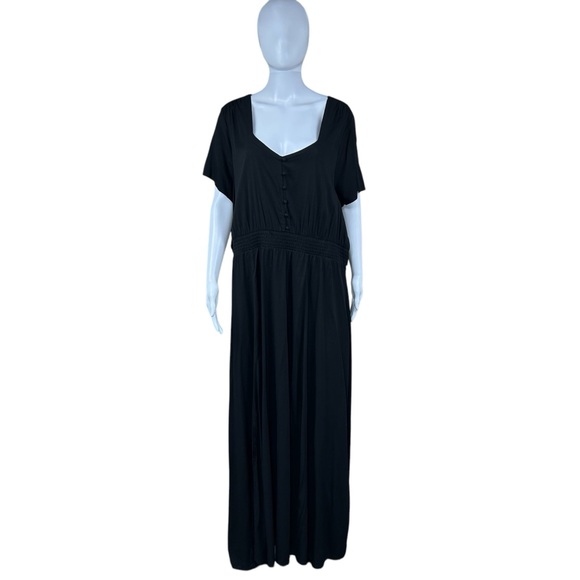 TORRID Black Maxi Dress Sz 3X Smocked Waist Pockets Stretch Whimsigoth Cottage - Picture 2 of 16